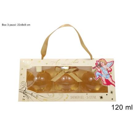 CAJA DE REGALO NAVIDEÑA DORADA SET DE BAÑO 3 PIEZAS 120 ML