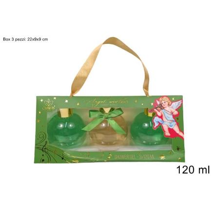 CAJA DE REGALO NAVIDEÑA VERDE SET DE BAÑO 3 PIEZAS 120 ML