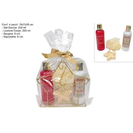 CAJA DE REGALO ESTRELLA SET DE BAÑO 4 PIEZAS ROJO