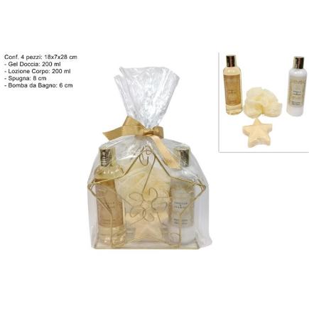 CAJA DE REGALO ESTRELLA SET DE BAÑO 4 PIEZAS DORADO