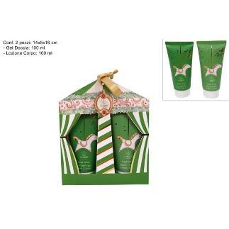 CAJA DE REGALO CIRCO NAVIDEÑO VERDE SET DE BAÑO 2 PIEZAS