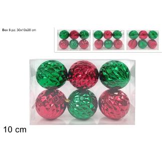 BOLAS 10 CM 6 PIEZAS ROJAS Y VERDES SURT DE 3 EN CAJA PVC