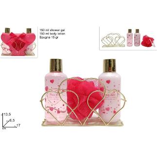 CAJA DE REGALO CORAZON SET DE BAÑO 3 PIEZAS ROJO
