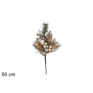 TALLO 50 CM CON HOJAS DORADAS/CHAMPAN CON BAYAS