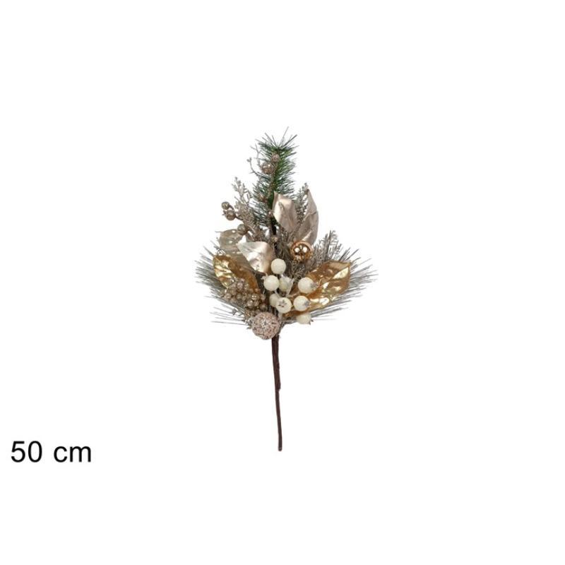 TALLO 50 CM CON HOJAS DORADAS/CHAMPAN CON BAYAS
