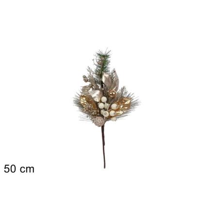 TALLO 50 CM CON HOJAS DORADAS/CHAMPAN CON BAYAS