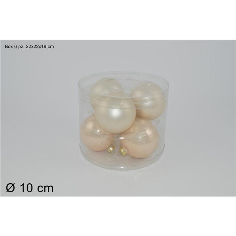 SET 6 BOLAS VIDRIO LUCIDA/OPACA 10 CM 2 SURT BEIG