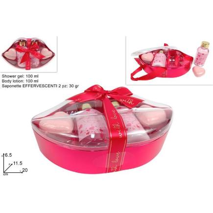 CAJA REGALO LABIO SET DE BAÑO 4 PZ ROJA