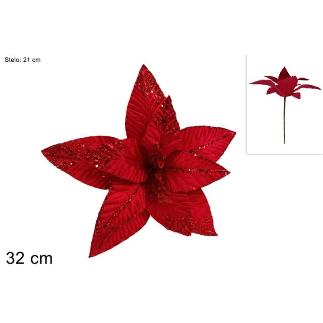 TALLO FLOR TERCIOPELO BRILLANTE 32 CM ROJO