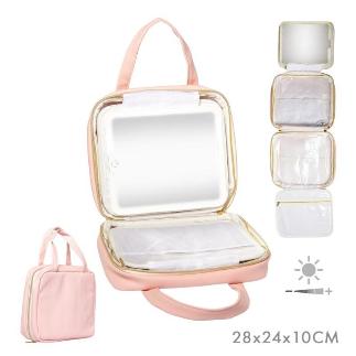 MALETIN DESPLEGABLE CON ESPEJO LED Y COLGADOR ROSA