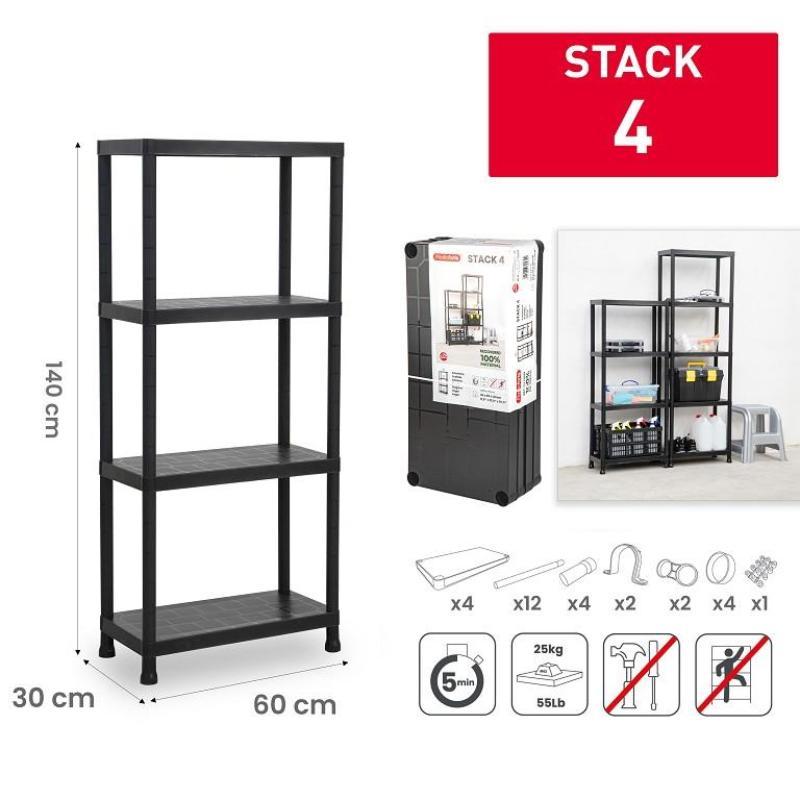 ESTANTERIA STACK RECUPERADO 4 BALDAS NEGRO