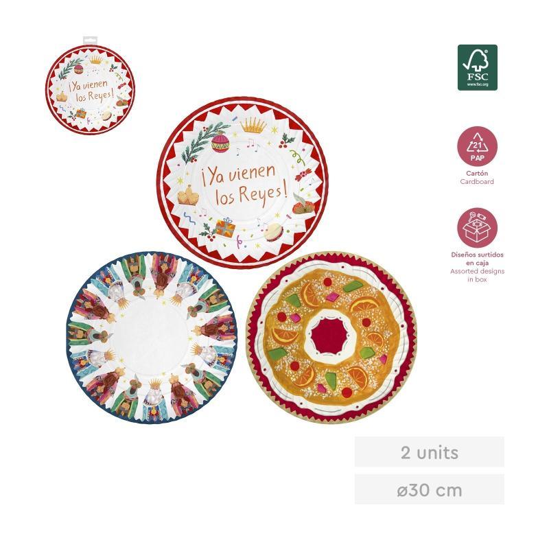 BANDEJA CARTON REYES MAGOS DISEÑOS SURT DOSIFIC 30 CM 2 UDS