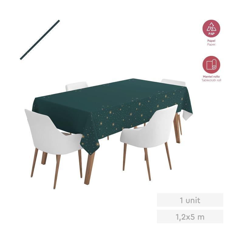 MANTEL ROLLO ADORNOS FONDO VERDE 1.2X5 M PAPEL 1 UD
