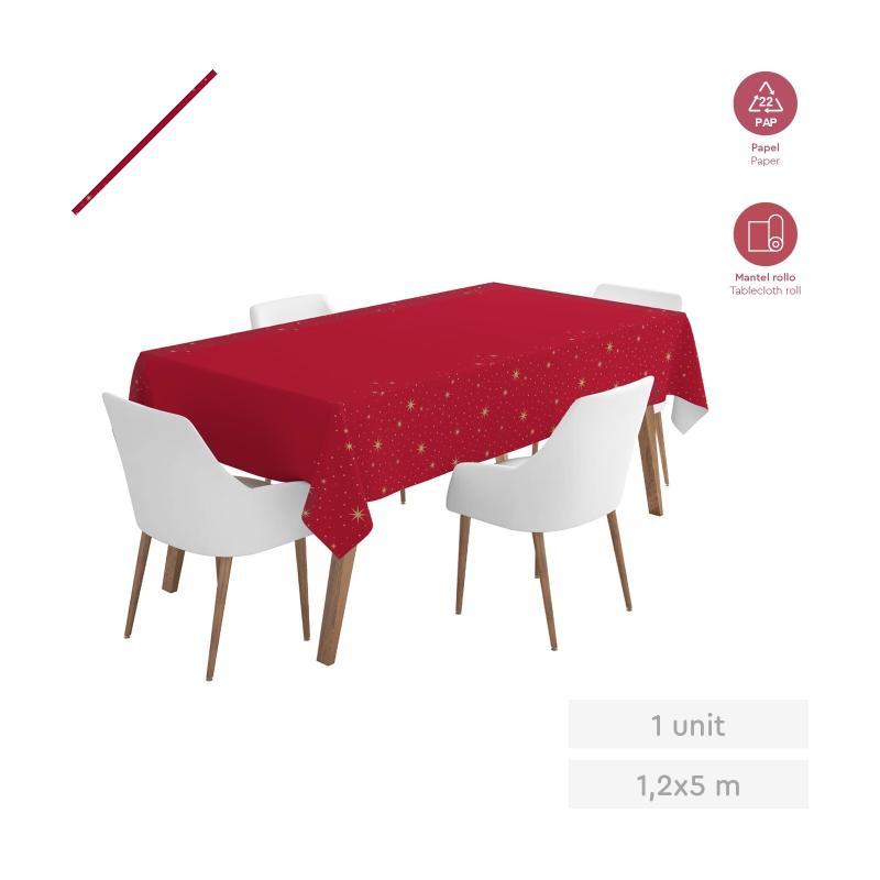 MANTEL ROLLO ADORNOS FONDO ROJO 1.2X5 MT PAPEL 1 UD