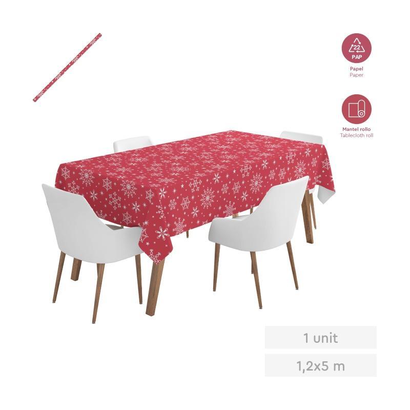 MANTEL ROLLO ROJO ESTRELLAS BLANCAS 1.2X5 M PAPEL 1 UD