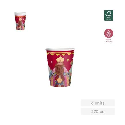 VASO CARTON ROJO REYES MAGOS 270 CC 6 UDS