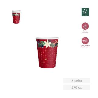 VASO CARTON ADORNOS ROJOS ORO 270 CC 6 UDS