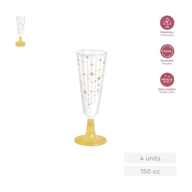 COPA CAVA ESTRELLAS DORADAS PIE DORADO 150 CC 4 UDS