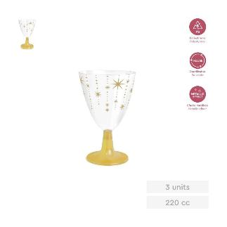 COPA AGUA/VINO ESTRELLAS DORADAS PIE DORADO 220 CC 3 UD