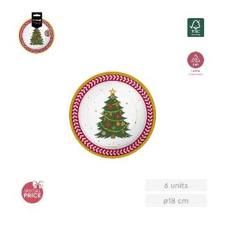 PLATO LLANO REDONDO ABETO NAVIDAD 18 CM CARTON 6 UDS
