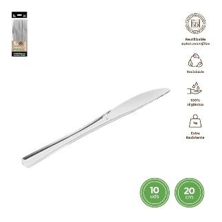 CUCHILLO REUTILIZ PLATA METALIZADA 20 CM 10 UDS