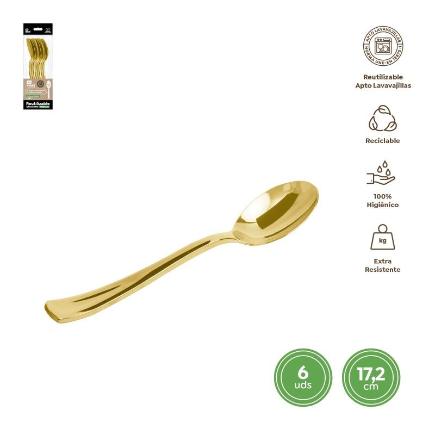 CUCHARA REUTILIZABLE ORO METALIZADO 17.5 CM 6 UDS