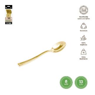 CUCHARITA REUTILIZABLE ORO METALIZADO 13 CM 8 UDS