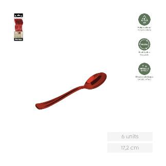 CUCHARA REUTILIZABLE ROJO METALIZADO 17.5 CM 6 UDS