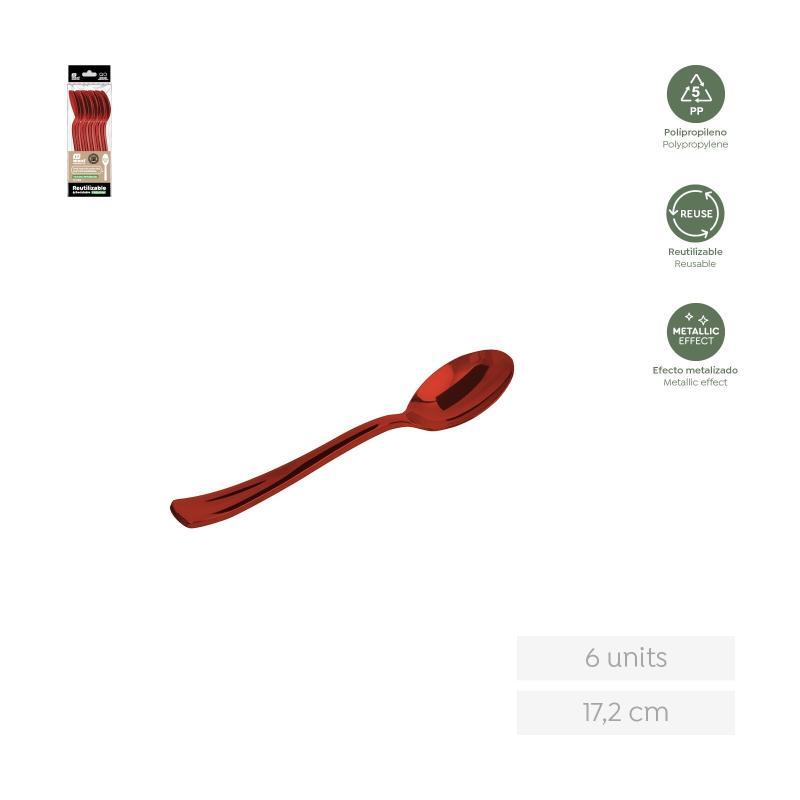 CUCHARA REUTILIZABLE ROJO METALIZADO 17.5 CM 6 UDS