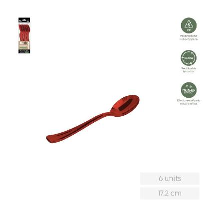 CUCHARA REUTILIZABLE ROJO METALIZADO 17.5 CM 6 UDS