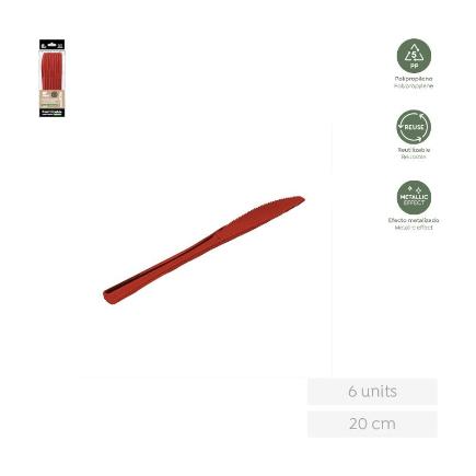 CUCHILLO REUTILIZABLE ROJO METALIZADO 20 CM 6 UDS
