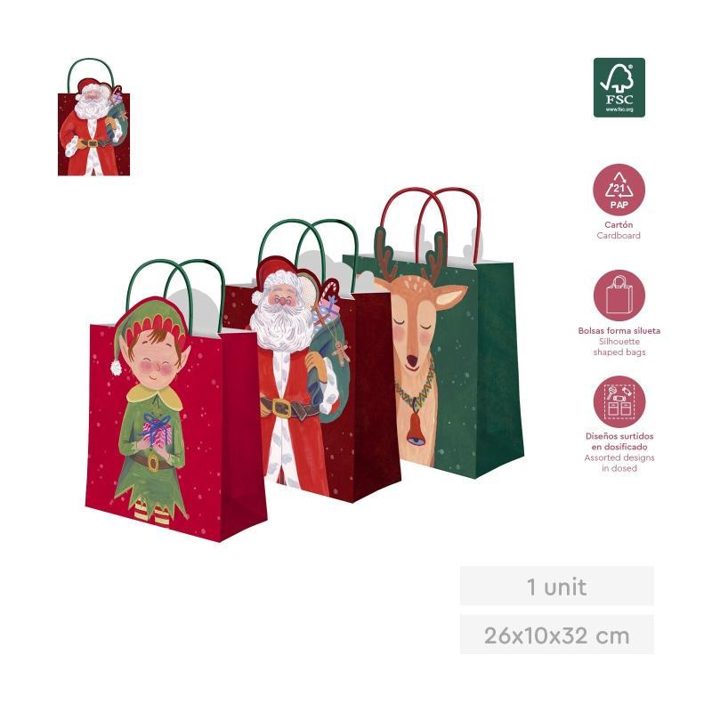 BOLSA REGALO PAPA NOEL SURT 26X10X32 CM PAPEL 1 UD