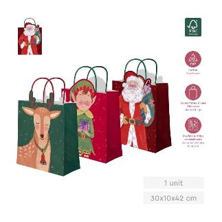 BOLSA REGALO PAPA NOEL SURT 30X10X42 CM PAPEL 1 UD