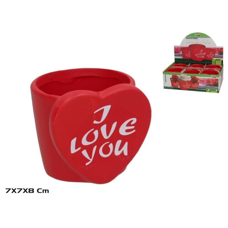 MACETERO CERAMICA I LOVE YOU ROJO 8X7.5X6.8 CM
