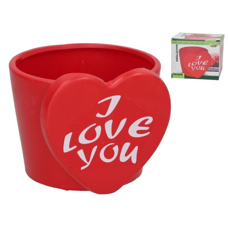 MACETERO CERAMICA I LOVE YOU ROJO 13X13.5X10 CM