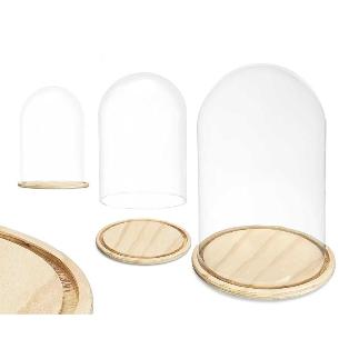 CUPULA CRISTAL XON BASE MADERA 20 DIAMETRO X 30 CM.