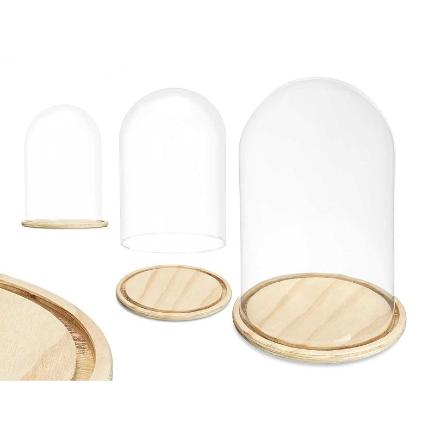 CUPULA CRISTAL XON BASE MADERA 20 DIAMETRO X 30 CM.