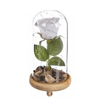 ROSA BLANCA ETERNA ARTIF LED CUPULA CRISTAL 20 CM