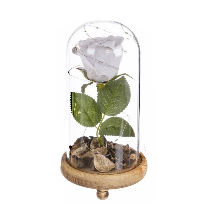 ROSA BLANCA ETERNA ARTIF LED CUPULA CRISTAL 20 CM