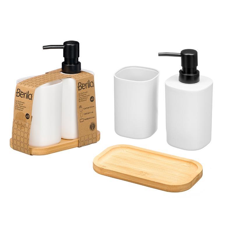 SET DOSIFICADOR VASO BASE BAMBU BLANCO