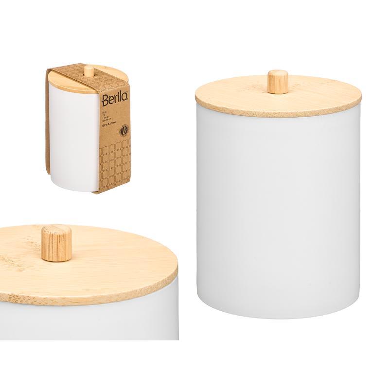 BOTE PLASTICO TAPA BAMBU BLANCO