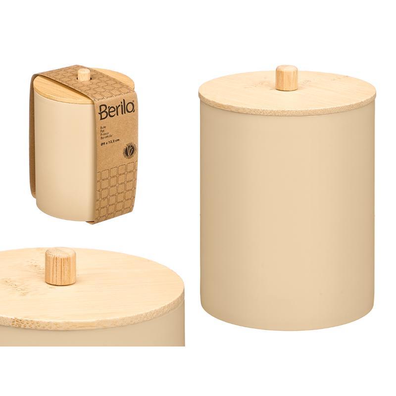 BOTE PLASTICO TAPA BAMBU BEIGE