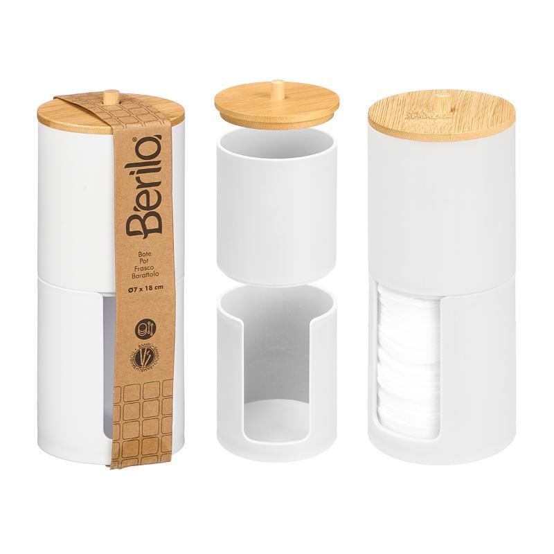BOTE PLASTICO DOBLE TAPA BAMBU BLANCO