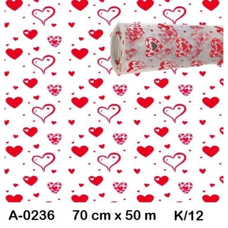 BOBINA POLIPROPILENO TRANSPARENTE CORAZONES 70CM X  50 M