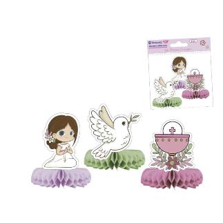 PRIMERA COMUNION ADORNOS SOBREMESA PACK 3 UDS NIÑA