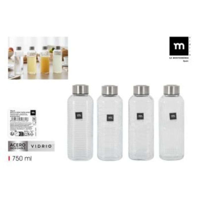 BOTELLA VIDRIO TRANSP 750 ML T/ACERO LA MEDITERRANEA