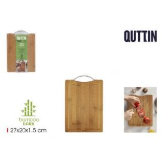 TABLA CORTAR BAMBU DARK C/ASA 27X20 QUTTIN