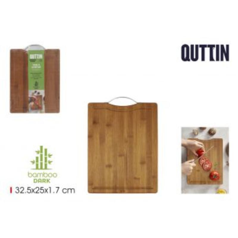 TABLA CORTAR BAMBU DARK C/ASA 32.5 CM QUTTIN
