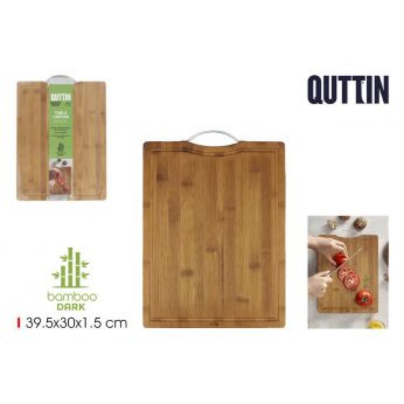 TABLA CORTAR BAMBU DARK C/ASA 39.5 CM QUTTIN