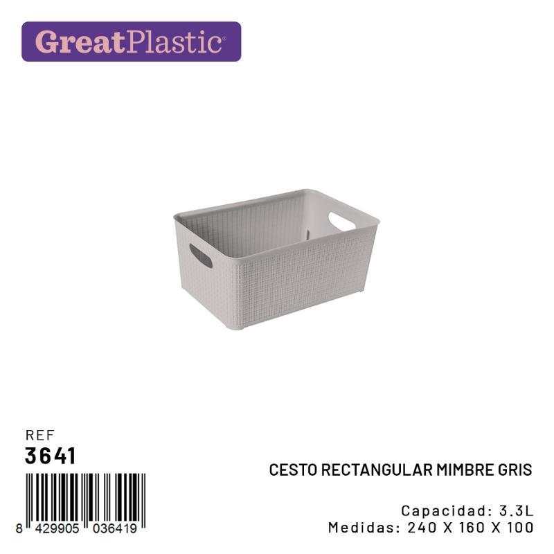 CESTO RECTANGULAR MIMBRE GRIS 3.3 L